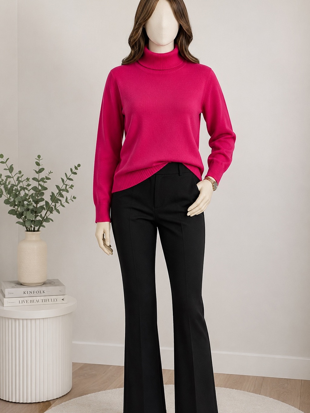 Amazon Essentials Women’s Fuchsia Pink Turtleneck Sweater Ribbed Knit size S